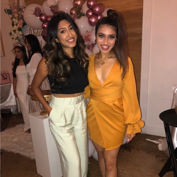 ASOS Design Petite Wrap Plunge Mini Dress with Flute Sleeve in Mustard - Picture 5 of 9